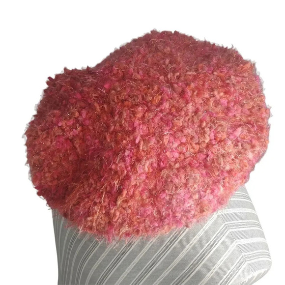Handmade Beret  Hat Thick Warm Red/Orange/Pink - Picture 2 of 4